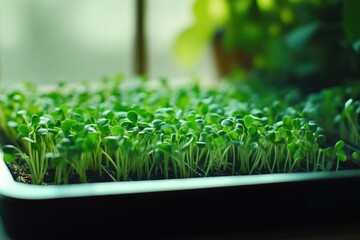 Close-Up of Microgreens Growing in Healthy Rows