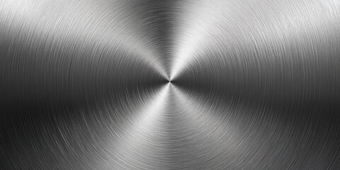 Brushed shiny silver metal texture with a circular stainless steel finish, creating a sleek and polished background with a modern feel.