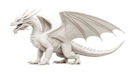 Dragon with spread wings and scale texture, fantasy beast, cut out transparent