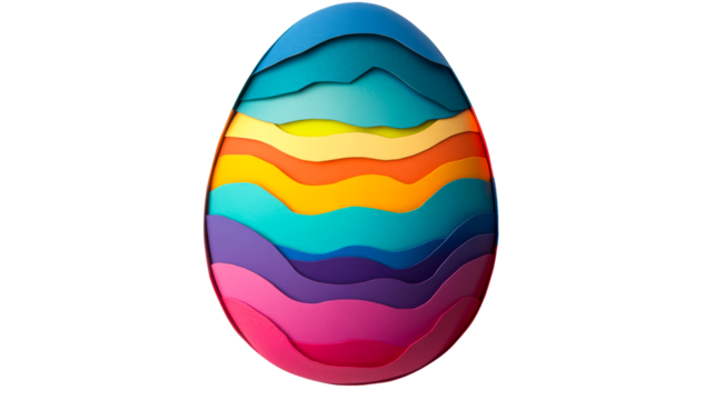 Colorful Easter Egg Paper Art, Vibrant Layers, Cut Out Transparent