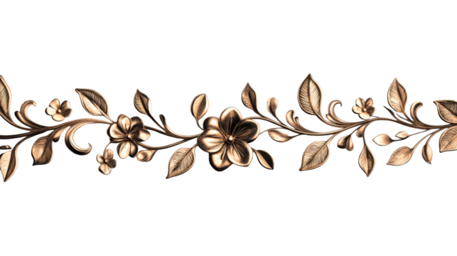 Ornate floral design element with leaves, cut out transparent