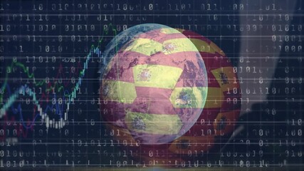Soccer ball with animation of digital data and stock market chart overlay - Powered by Adobe
