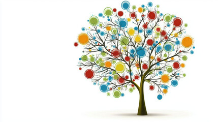 Colorful Abstract Tree Illustration with Circular Shapes on White Background