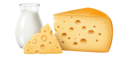 Isolated Milk Jar and Cheese Representing Dairy Products