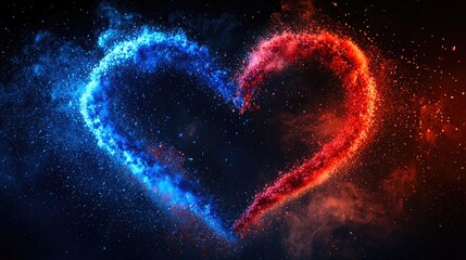 Obraz premium A vivid explosion of color in a heart-shaped swirl of red and blue