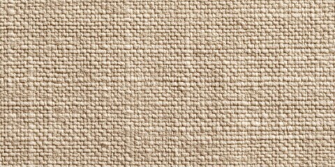 Fototapeta premium Rough plain beige hessian fabric with a coarse burlap, cotton, and flax texture, creating a natural jute paper canvas background with an earthy, rustic feel.