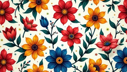 Obraz premium Intricate, flowing floral design, continuous pattern, white, petals, leaves