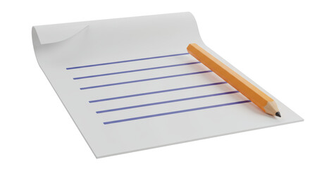Isolated Lined Paper with Wooden Pencil