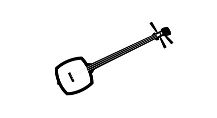 Isolated Silhouette of Traditional Japanese Shamisen