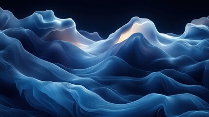 Obraz premium Abstract blue and gold flowing fabric landscape, digital art, modern design, elegant, smooth curves, 3D render.
