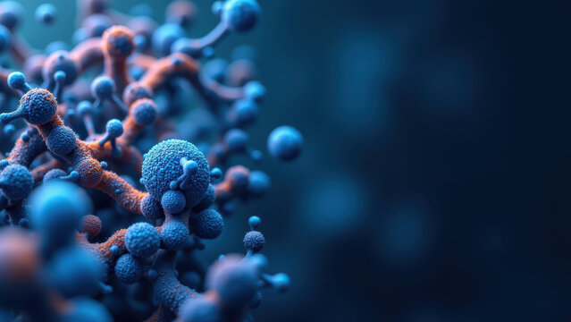 A microscopic view of a cluster of cells with bright blue cytoplasm, highlighting the GLP1 protein expression.
