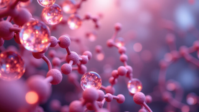High-resolution microscopic view of a GLP-1 molecule with surrounding structures, illustrating the complex composition and structure of proteins at the molecular level.