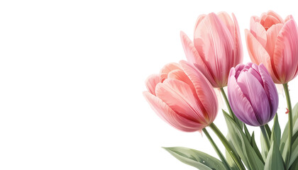 Obraz premium A bouquet of fresh pink tulips isolated on a Transparent background