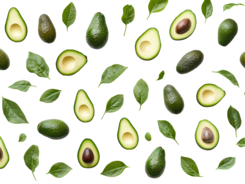 Isolated pattern of avocados with leaves