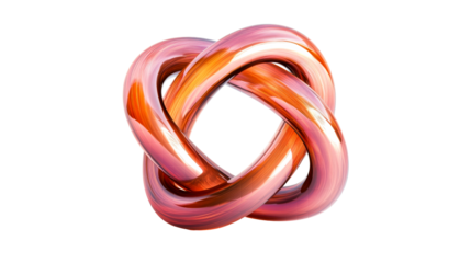 Abstract knot shape with shiny copper texture, cut out transparent