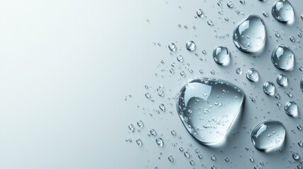 Clean water drops of transparent gel serum on gray background . Eco gel texture, Blue serum toner drop isolated on white background. Liquid gel moisturizer with bubbles macro. High quality photo