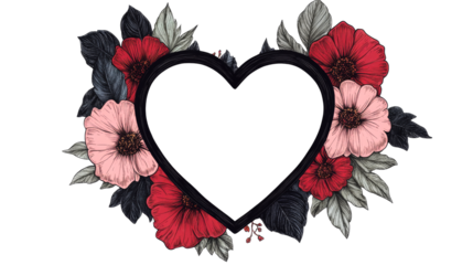 Floral heart shaped frame, flower arrangement, isolated graphic, cut out transparent