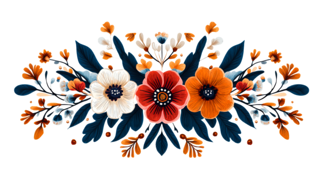 Floral arrangement with white, red and orange flowers, cut out transparent - Powered by Adobe