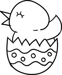 Easter doodle illustration clipart. Chick emerging from an Easter egg in a simple illustration.