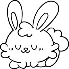Easter doodle illustration clipart. Cute cartoon bunny with closed eyes and fluffy tail.