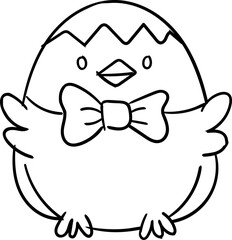 Easter doodle illustration clipart. Cute cartoon chick with a bow tie, suitable for coloring activities.