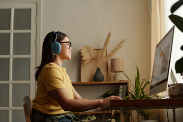 Cheerful Woman Writing Prompt For Online Image Generator