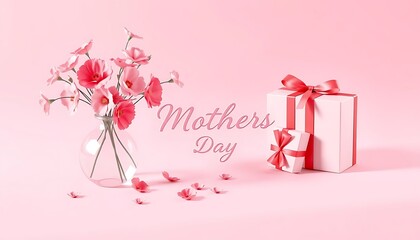 Pink flowers gifts celebrate Mother s Day elegant pink background soft lighting