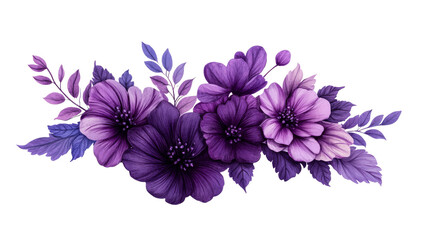 Purple flower bouquet illustration, violet botanical arrangement, cut out transparent