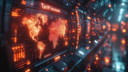 Futuristic Digital World Map Interface In Cyber Control Room