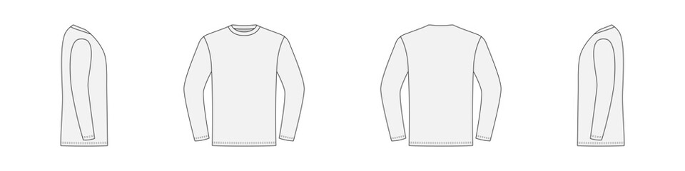 Casual long sleeve tshirt front and side back view. Sketch shirt unisex pattern for everyday wear and sports