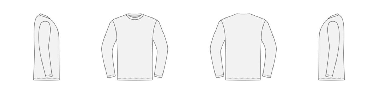 Casual long sleeve tshirt front and side back view. Sketch shirt unisex pattern for everyday wear and sports