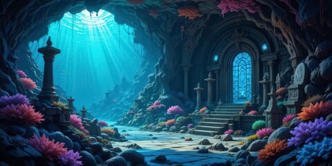  An Enchanting View of a Dragon s Submerged Sanctuary, Painted in a Vibrant and Colorful Impressionistic Style