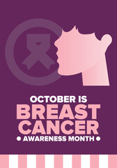 Breast Cancer Awareness Month. Pink october. Pink ribbon. Woman healthcare. Celebrate annual. Medic concept. Girl solidarity. Cancer prevention. Female disease. Poster, banner and background. Vector