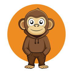 Obraz premium Monkey Avatar Cartoon Cute Animal Icon, t-shirt, Hoodie Monkey Illustration, Profile Picture, Digital Art, Playful Character Design