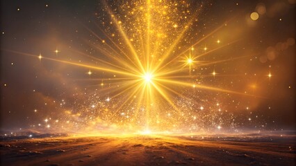 Radiant Golden Burst Illuminating a Tranquil Evening Landscape With Sparkling Effects and Cosmic Ambiance