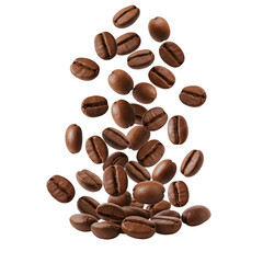 Naklejka premium Coffee beans tumbling down against a white backdrop, with a complete depth of field and a clipping path.