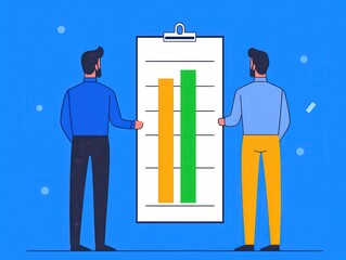 Two Businessmen Reviewing a Bar Chart on a Clipboard Analyzing Data and Growth