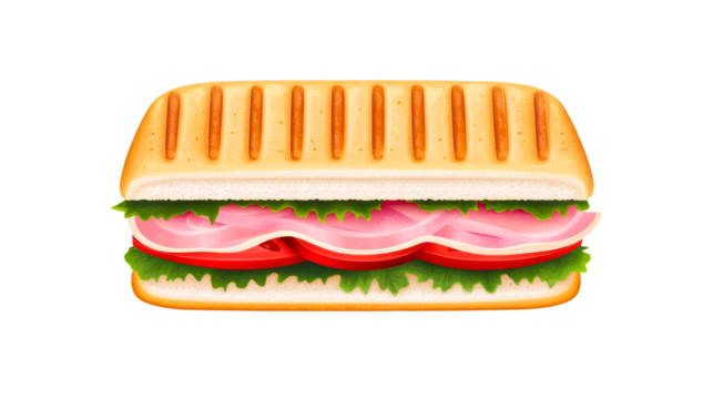 Sandwich with ham, tomato, and lettuce, food vector illustration, cut out transparent