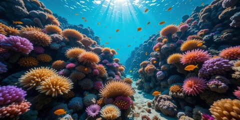  Sunlit Anemones and Colourful Fish in a Tropical Reef