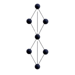 Obraz premium A vertical arrangement of spheres connected by lines, creating a structured design that suggests a molecular or geometric form.