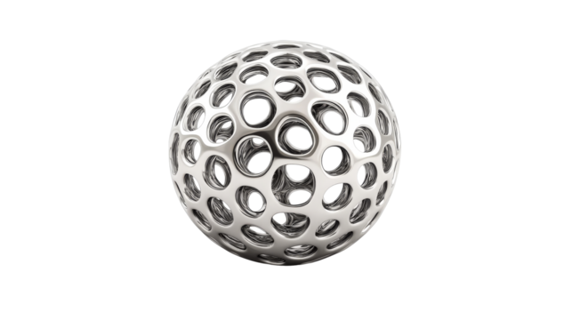 Metal sphere with circular openings, geometrical shape, 3d, cut out transparent