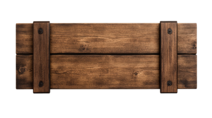 Rustic wooden sign with vintage hinges, cut out transparent
