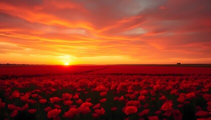 Poppy Field at Sunset with Dramatic Sky and Vibrant Colors