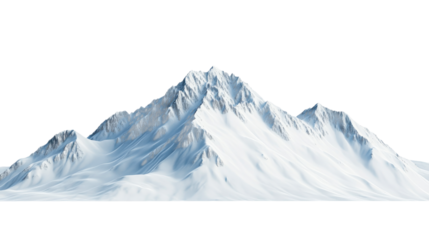 Snow-covered mountain range, rugged peaks, isolated, cut out transparent