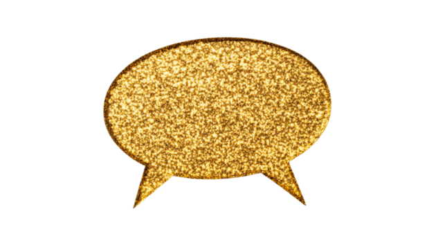 Glittering speech bubble, sparkling communication symbol, cut out transparent