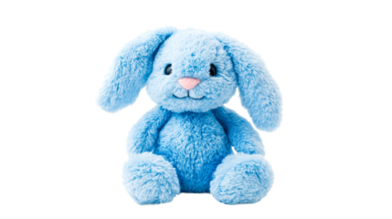 Blue bunny toy with a pink nose for a kid, cut out transparent