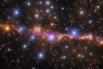 Fototapeta premium This photo showcases a vibrant space filled with numerous stars creating a captivating and fascinating sight A vivid pattern of space dust and interstellar clouds .