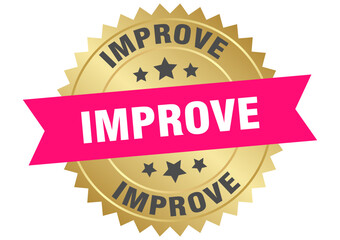 improve. improve round pink and gold label isolated on transparent background