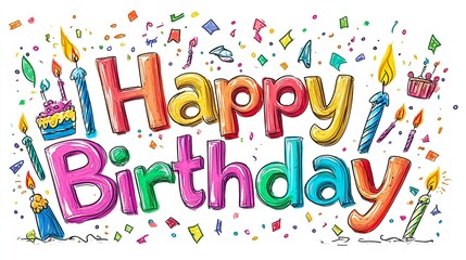 Colorful Cartoon Birthday: Happy Birthday Art, Celebration Illustration, Festive Greetings, Joyful Birthday Wishes, Animated Birthday Card, Party Time Fun.
