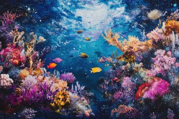 Fototapeta premium Depiction of a vibrant and colorful coral reef teeming with various marine life .
